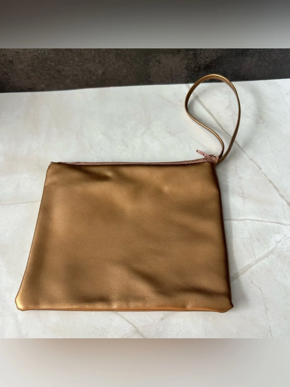 Minimalist Bronze Wristlet Cosmetic Pouch with Strap